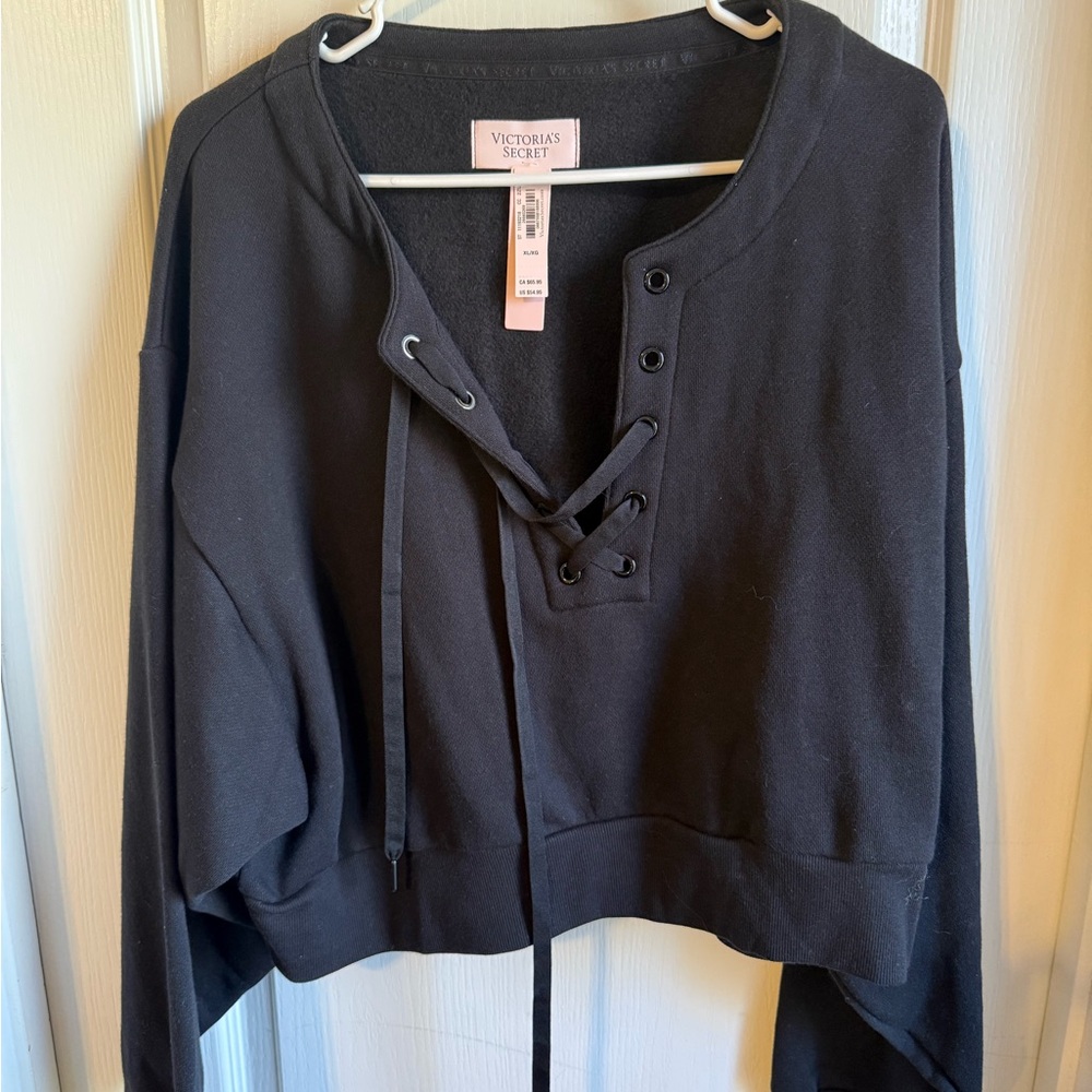 Victoria's Secret Black Lace-Up Sweatshirt